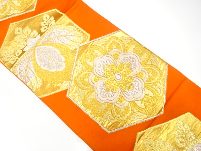 JAPANESE KIMONO / ANTIQUE FUKURO OBI / SILK / WOVEN FLOWER CREST